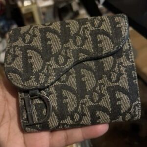 Dior Oblique Canvas Compact Wallet in Black/Taupe